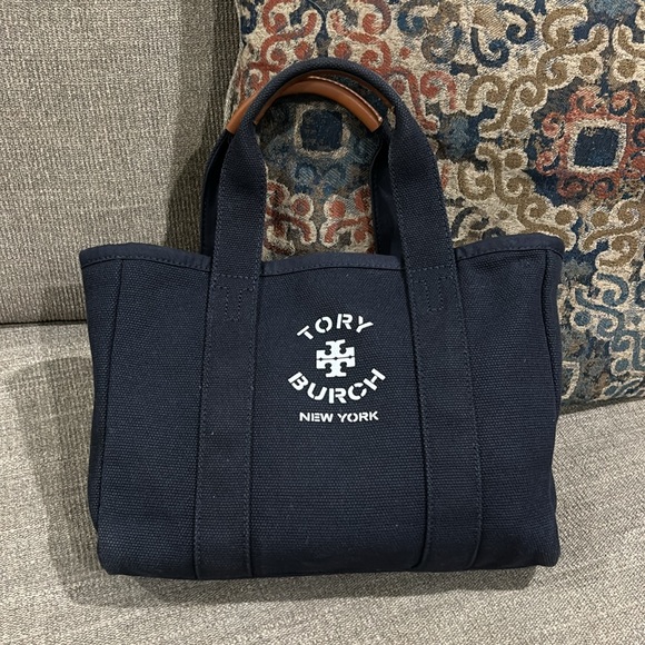 Tory Burch Canvas Small Tote Navy - Picture 6 of 12